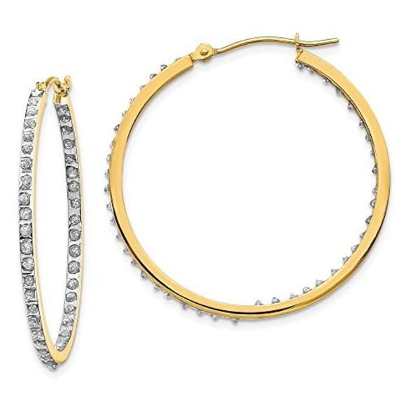 14k Yellow Gold Diamond Fascination Round Hinged Hoop Earrings
